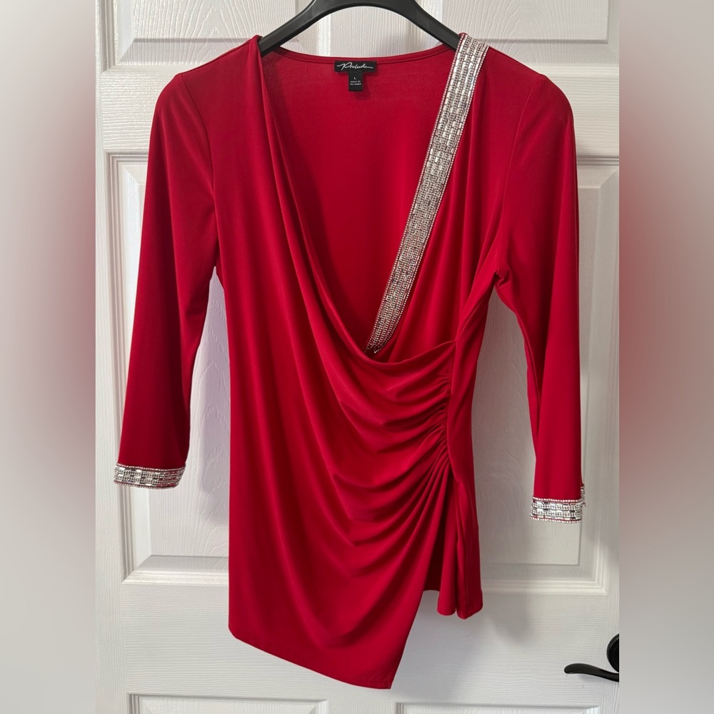 Elegant Red Blouse with Silver Accents